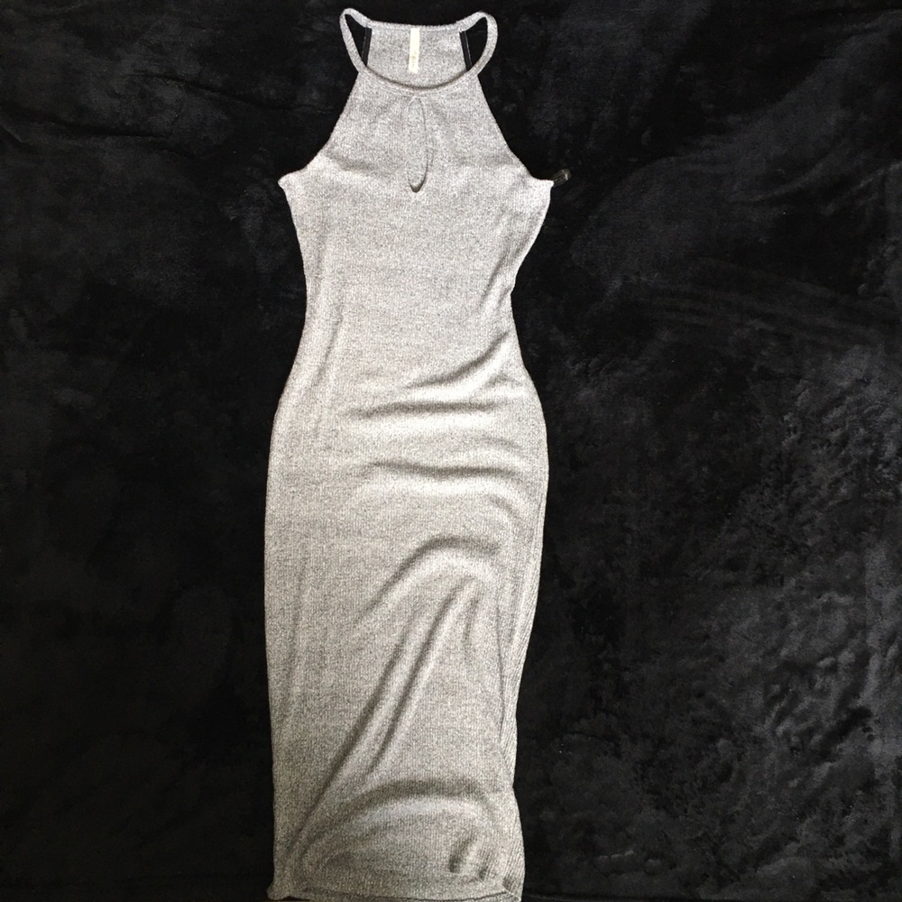 A+ Ellen Gray Knit Ribbed Midi Dress